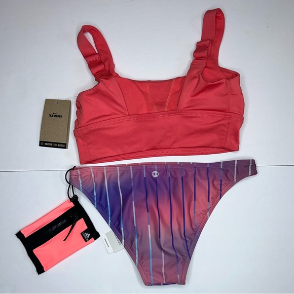 NIKE Essentials Swim Top paired with Adidas Melbourne Swim Bikini Bottoms NWT - Picture 2 of 6